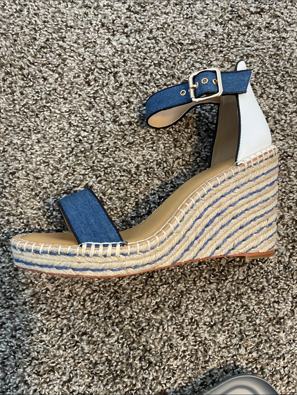Cabi Parker Navy Blue Espadrille Wedge Sandals with Ankle Strap - Picture 2 of 5